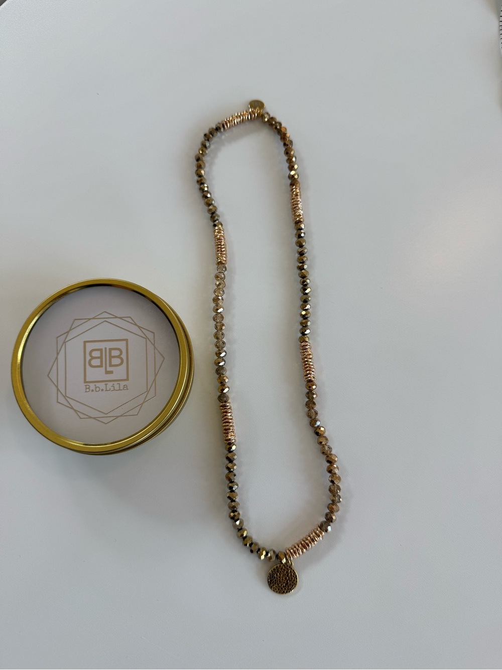 Two-Tone Gold & Rose Bead Pendant Necklace